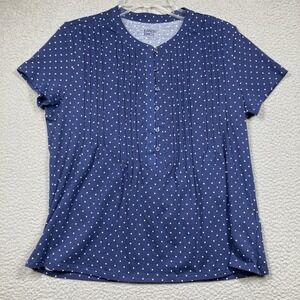 Lands' End Top Womens Small Blue Polka Dot  Pin Tuck Short Sleeve Stretch Casual